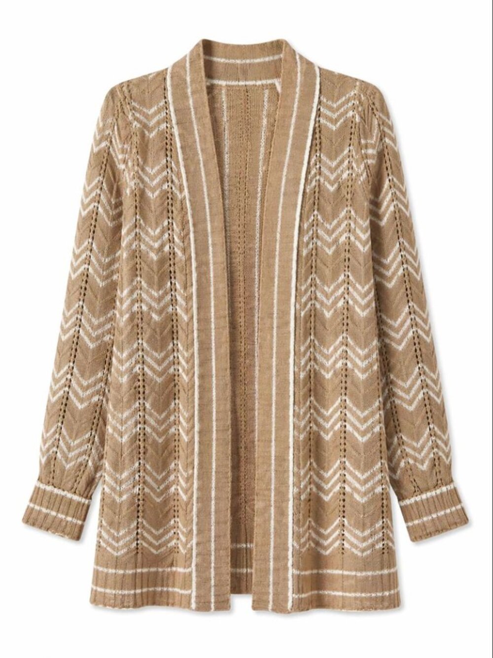 Tan & White Knit Cardigan Duster